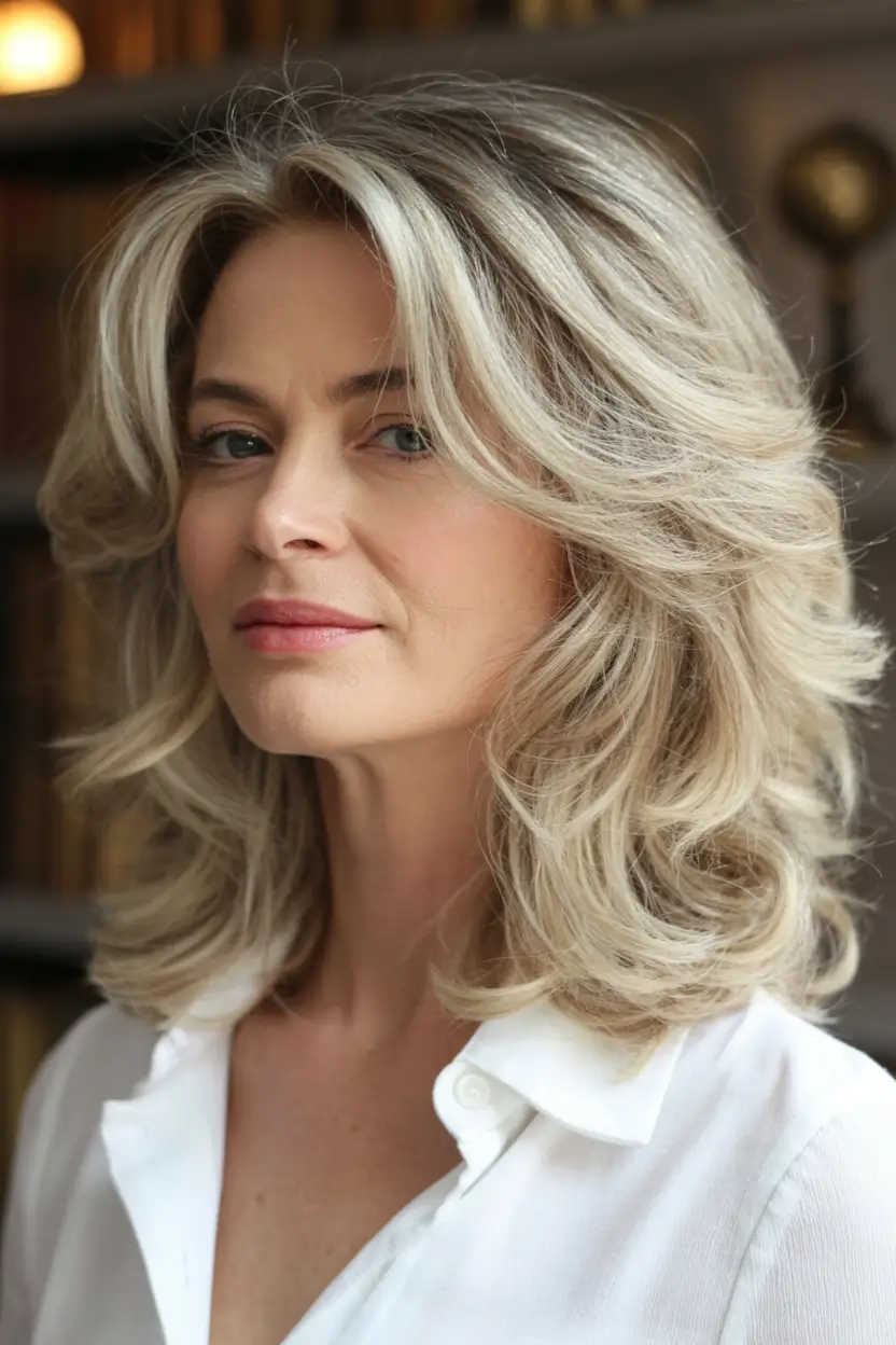 Best Fall 2025 Hair Color Trends for Women 40+ Feathered Blonde Layers with Ash Tones