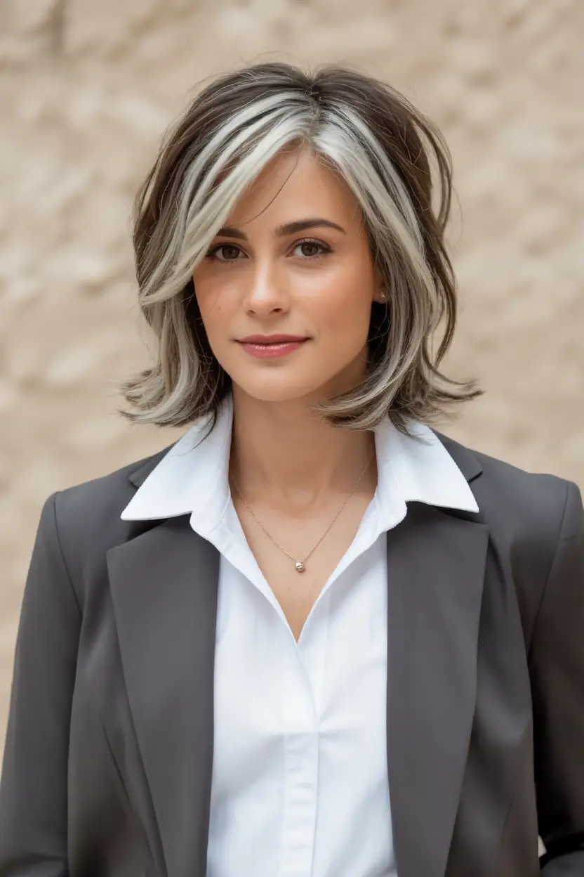 Best Fall 2025 Hair Color Trends for Women 40+ Glossy Espresso with Platinum Peekaboo Streaks