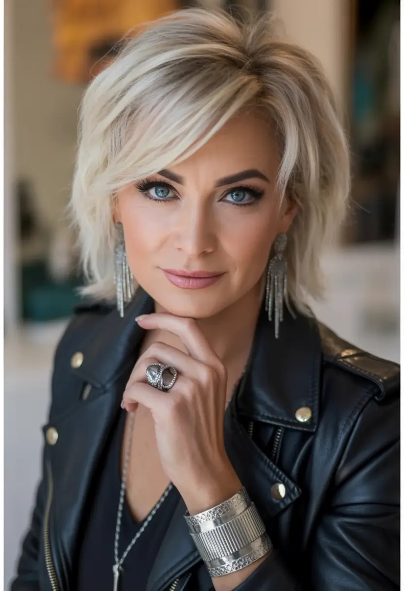 Best Fall 2025 Hair Color Trends for Women 40+ Cool Platinum Pixie with Shattered Layers