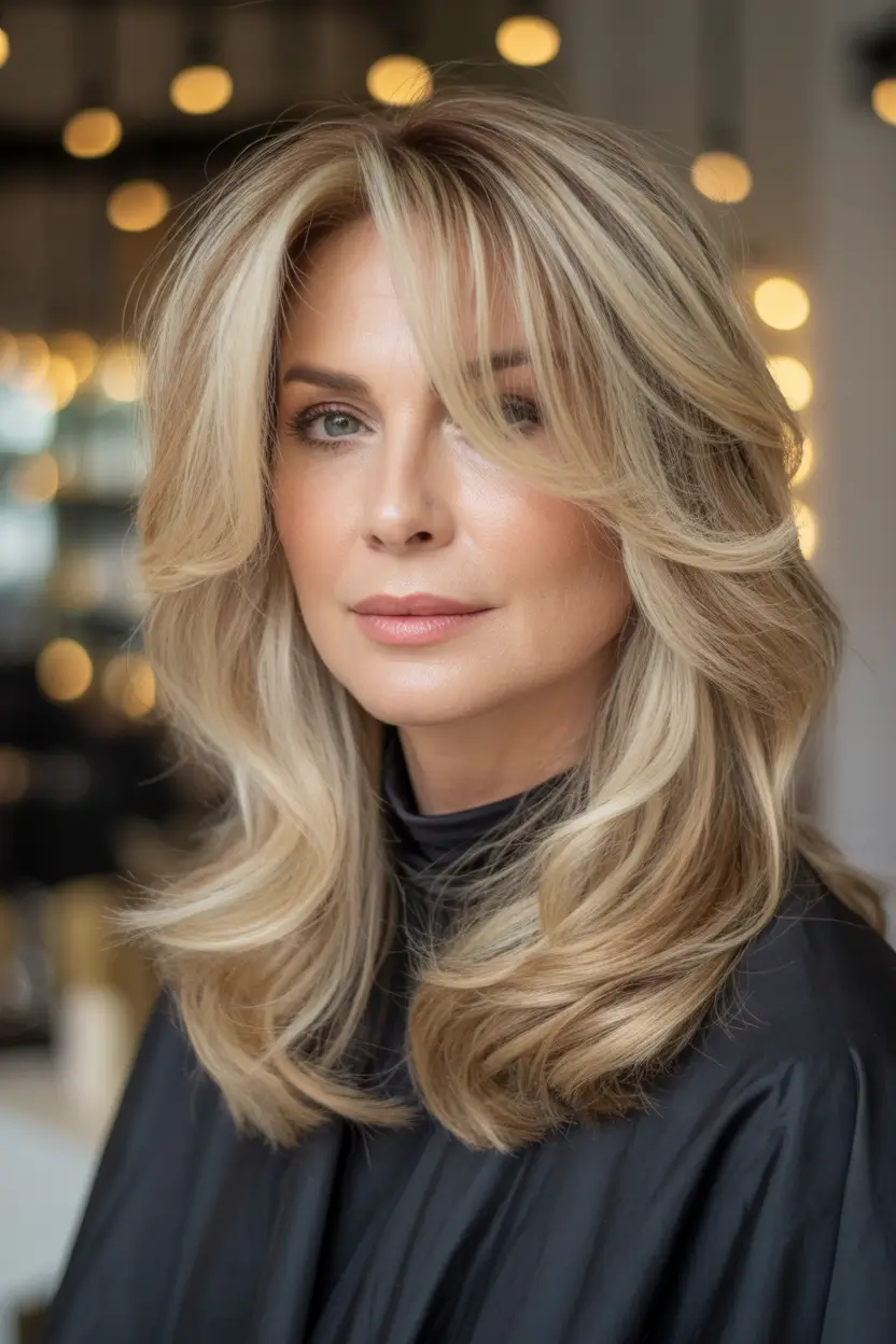 Best Fall 2025 Hair Color Trends for Women 40+ Golden Layers with Curtain Bangs