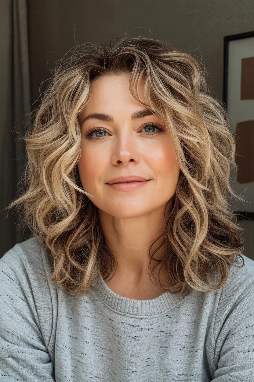 Best Fall 2025 Hair Color Trends for Women 40+ Rooted Blonde Waves with Face-Framing Highlights