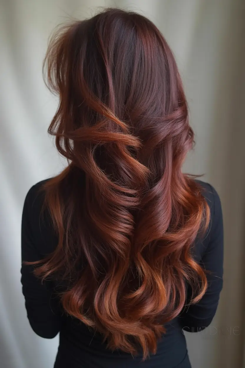 Best Fall Brown Hair Colors to Try in 2025 Coppery Red-Brown Blowout with Soft Curls