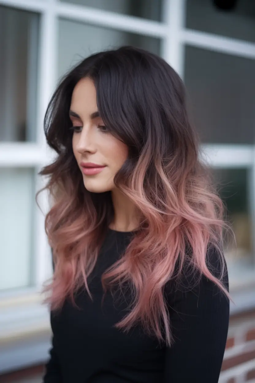 Best Fall Brown Hair Colors to Try in 2025 Rosy Melt on Long Brunette Waves