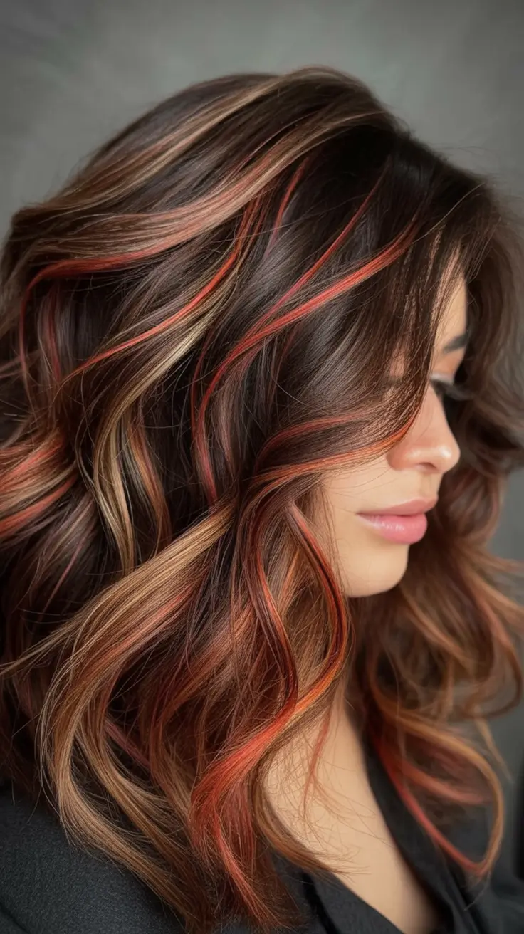 Best Fall Brown Hair Colors to Try in 2025 Autumn Spice Highlights with Ribbon Contrast