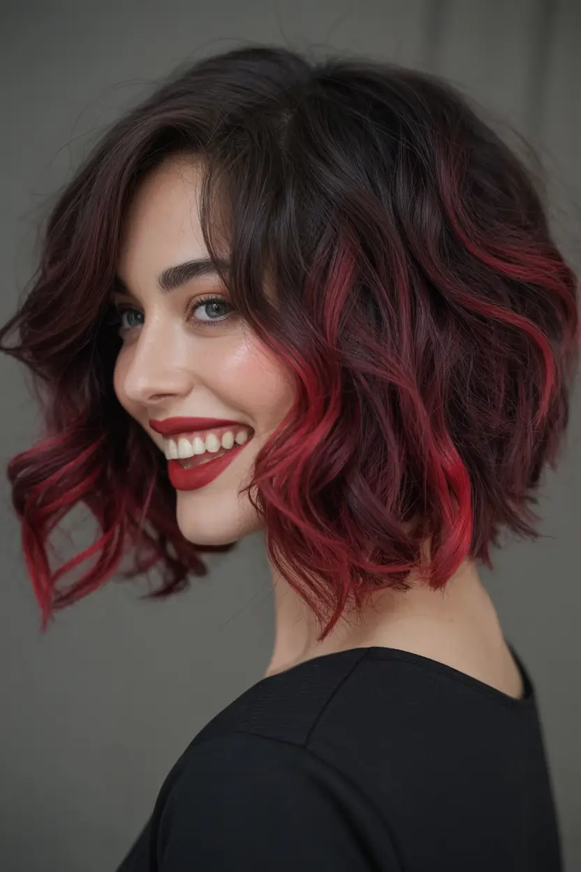 Best Fall Brown Hair Colors to Try in 2025 Choppy Red-Tinged Bob with Dark Base