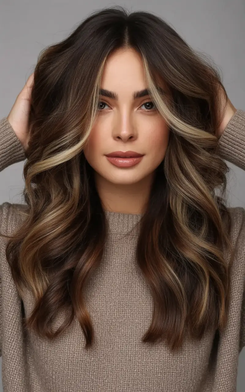Best Fall Brown Hair Colors to Try in 2025 Brunette Waves with Chunky Money Piece