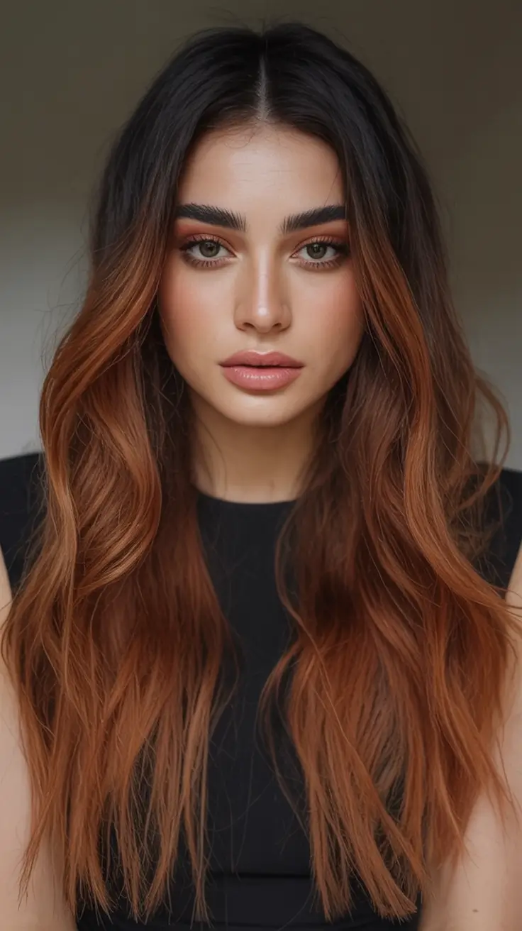 Best Fall Brown Hair Colors to Try in 2025 Burnt Sienna Melt on Long Layers