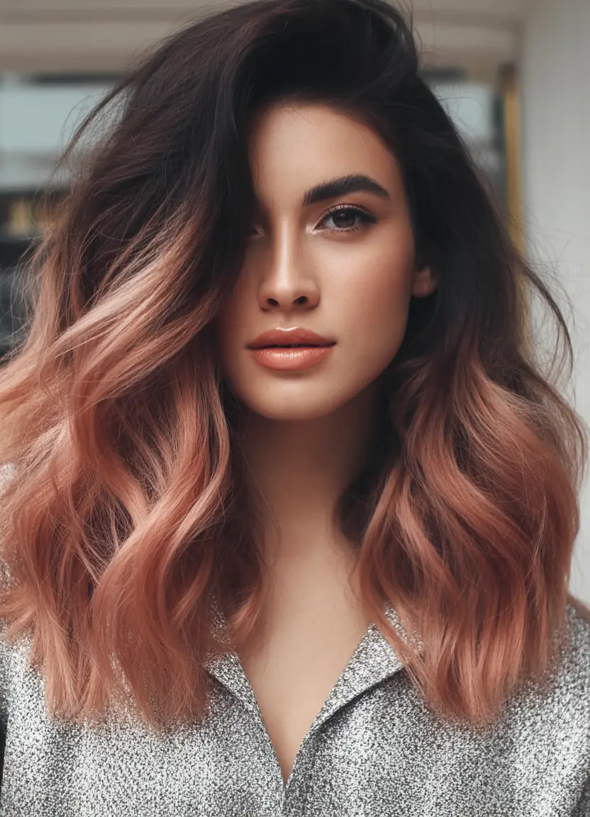 Best Fall Brown Hair Colors to Try in 2025 Soft Rose Brown Lob with Faded Dimension