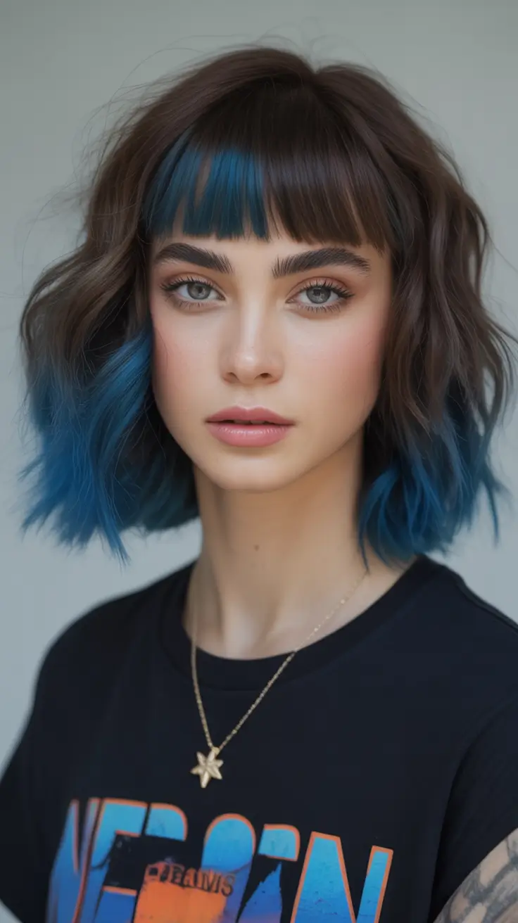 Best Fall Brown Hair Colors to Try in 2025 Cool-Toned Bob with Electric Blue Tips