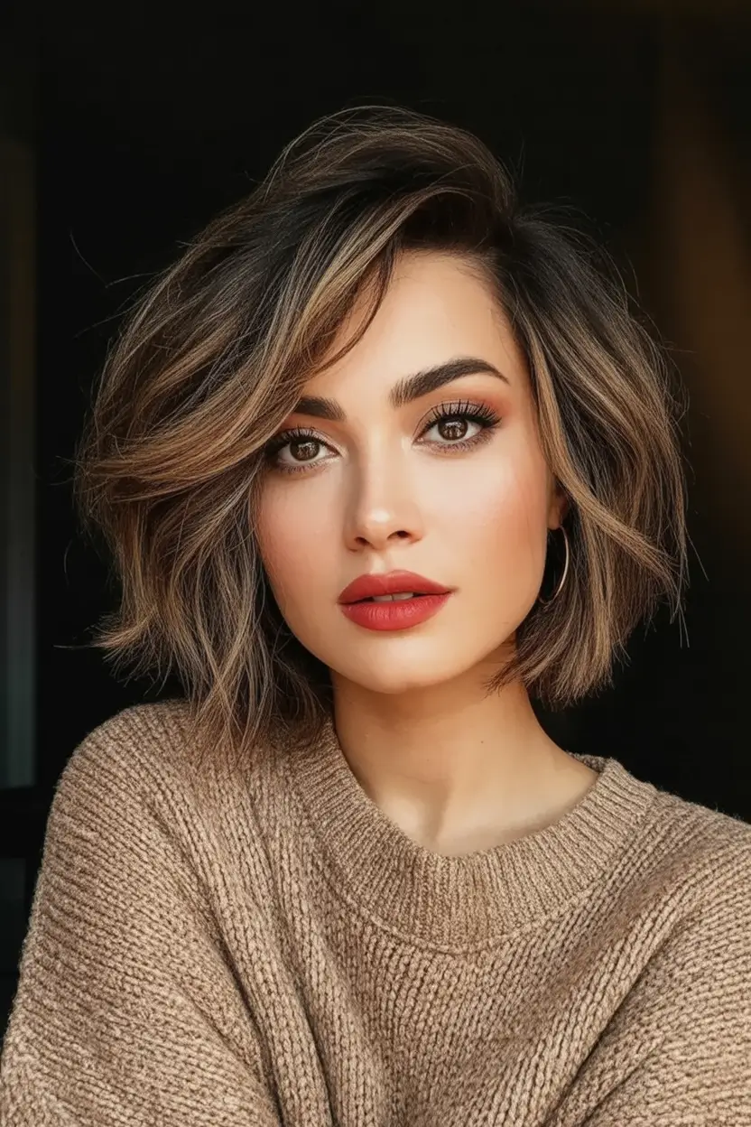 Best Fall Hair Colors for Warm Skin Tones 2025 Textured Chestnut Bob With Face-Framing Layers
