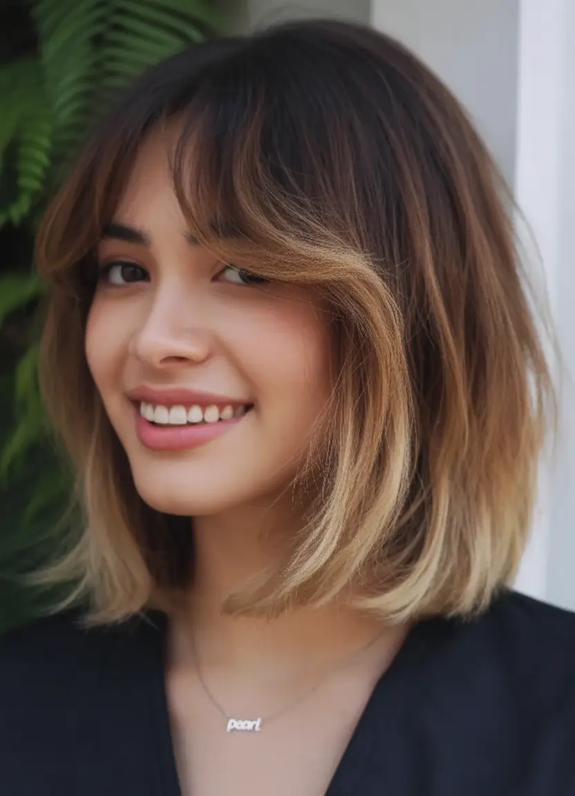 Best Fall Hair Colors for Warm Skin Tones 2025 Effortless Brunette Lob With Feathered Bangs