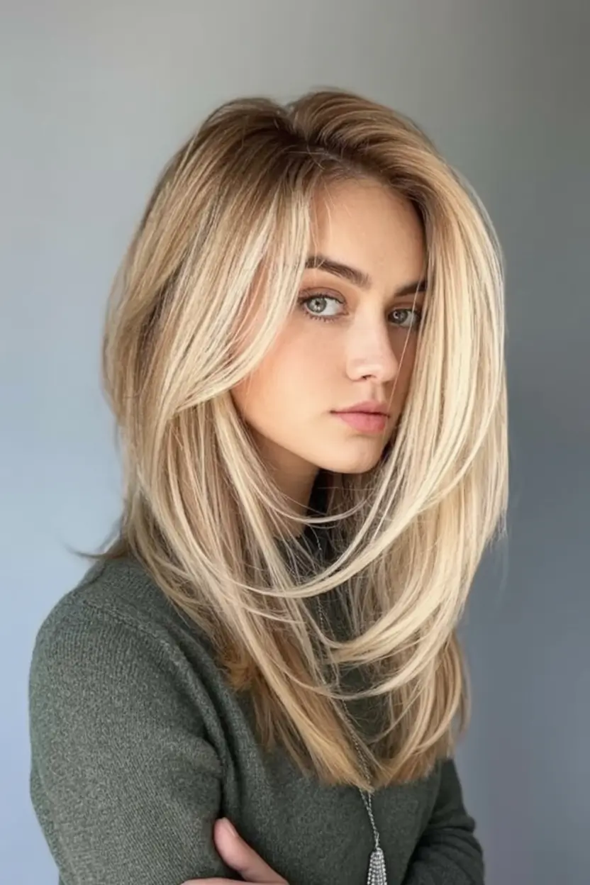 Blonde Hair Color Ideas for Fall 2025 Rooted Beige Layers with Swooping Volume
