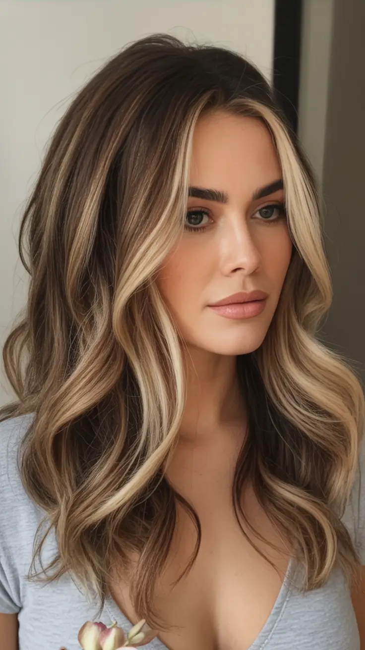 Blonde Hair Color Ideas for Fall 2025 Soft Brunette Base with Blonde Money Piece