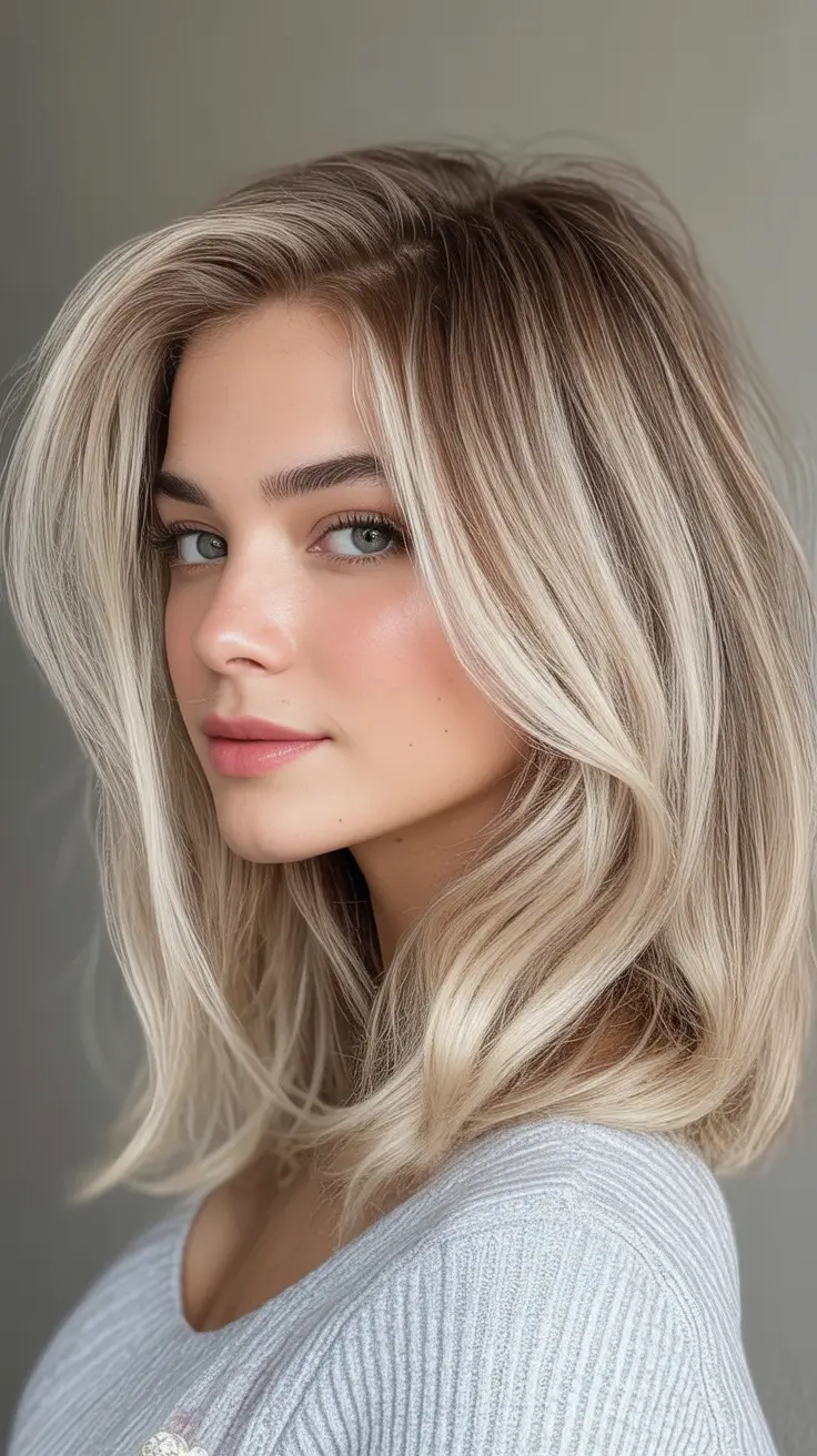 Blonde Hair Color Ideas for Fall 2025 Classic Mid-Length Blonde with Dark Roots