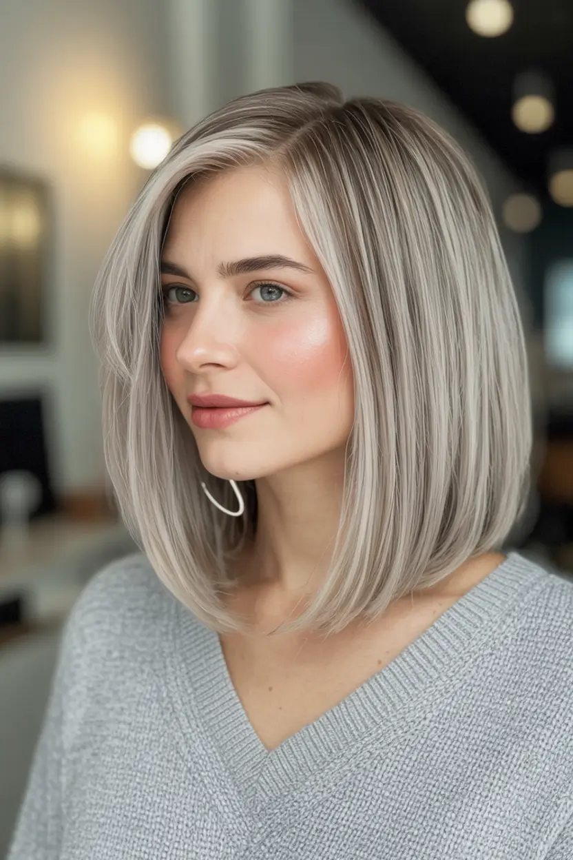 Blonde Hair Color Ideas for Fall 2025 Sleek Short Blonde Bob with Silver Undertones