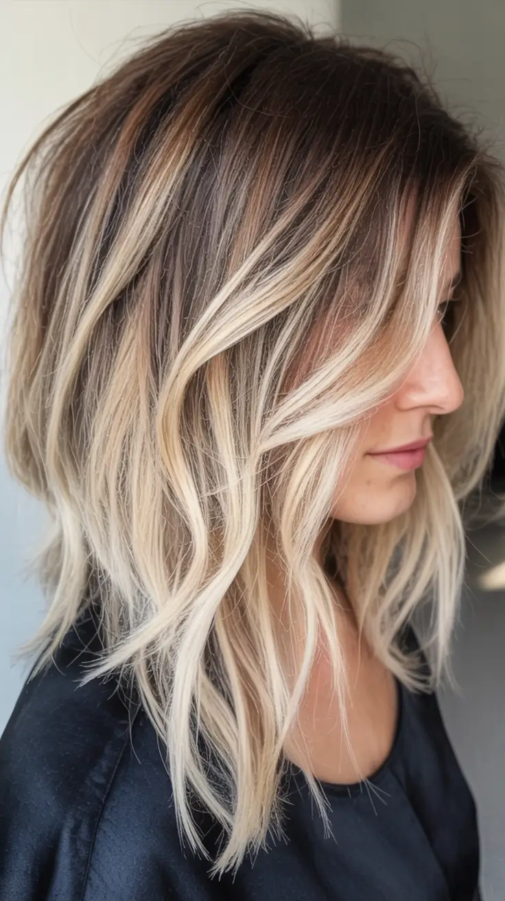 Blonde Hair Color Ideas for Fall 2025 Edgy Layered Bob with Bold Highlights