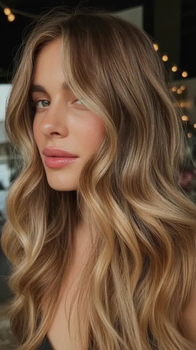 Blonde Hair Color Ideas for Fall 2025 Golden Ribbon Balayage with Hollywood Waves