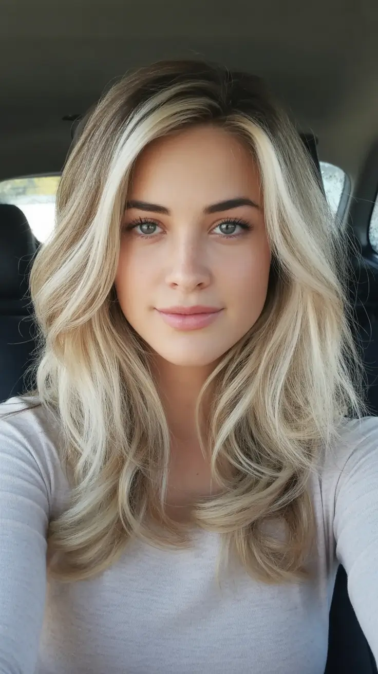 Blonde Hair Color Ideas for Fall 2025 Cool Blonde Layers with Contrasting Root Fade