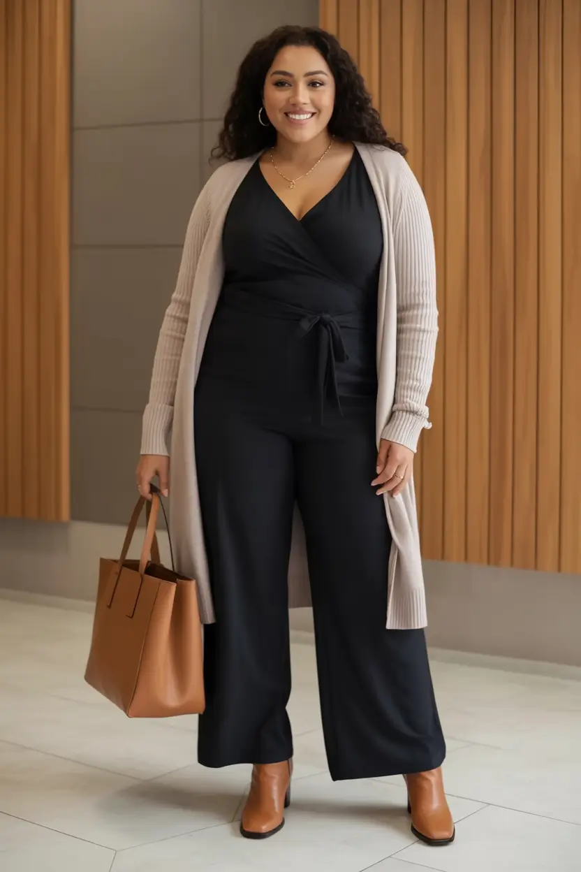 Chic & Cozy Fall 2025 outfits for Plus Size Women Soft Neutrals Meet Work-Ready Black