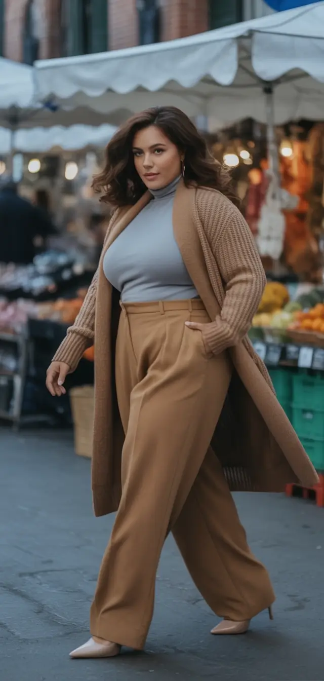 Chic & Cozy Fall 2025 outfits for Plus Size Women Two-Tone Colorblock and Knit Layers