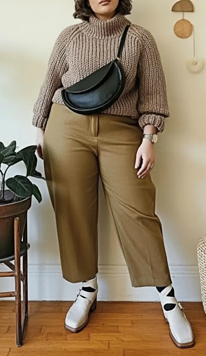 Chic & Cozy Fall 2025 outfits for Plus Size Women Bold Rust Knit Meets Leather Power