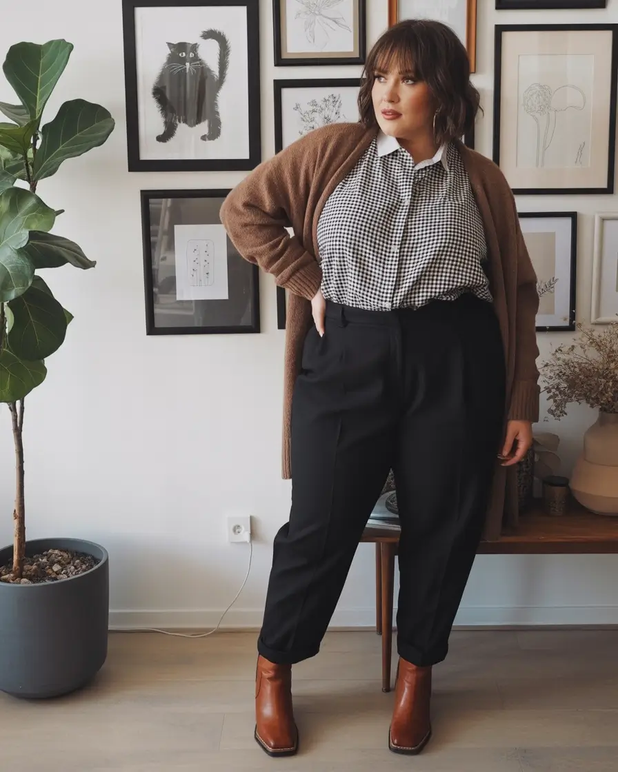 Chic & Cozy Fall 2025 outfits for Plus Size Women Smart Layering for Cool Weather Workdays