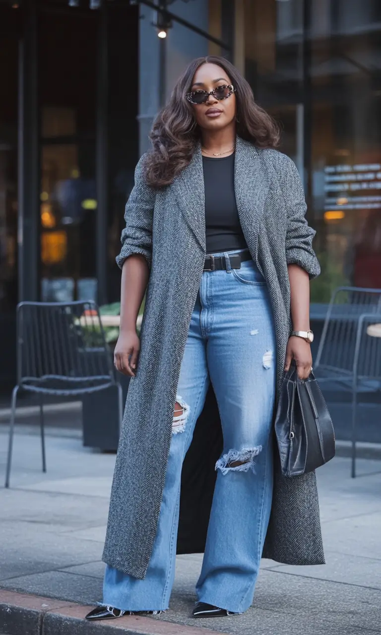 Chic & Cozy Fall 2025 outfits for Plus Size Women Street Smart in Grayscale Layers