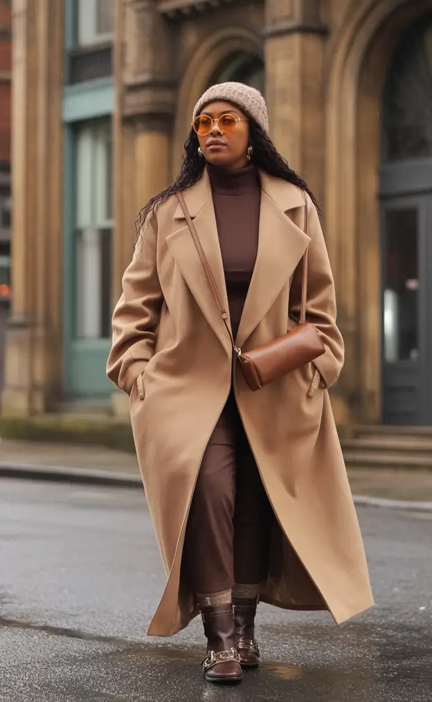 Chic & Cozy Fall 2025 outfits for Plus Size Women Monochrome Mocha Magic