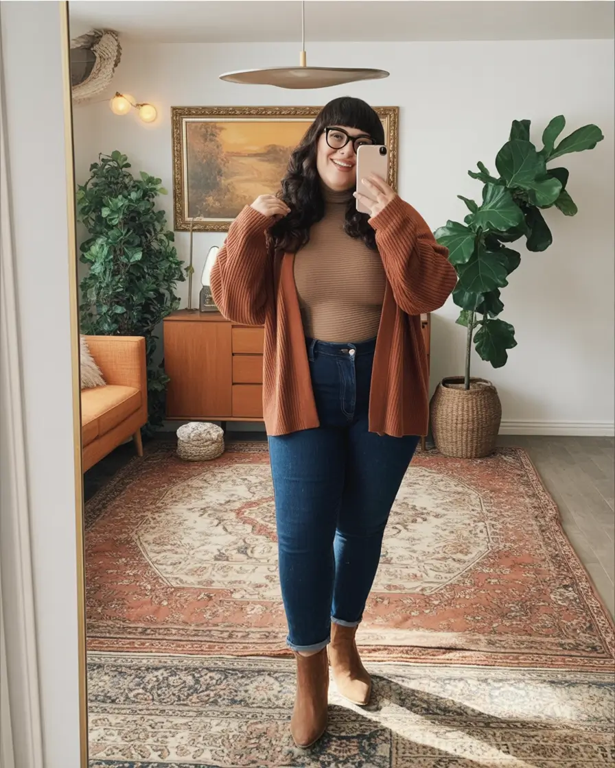 Chic & Cozy Fall 2025 outfits for Plus Size Women Earthy Tones and Indoor Comfort