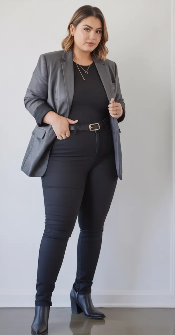 Chic & Cozy Fall 2025 outfits for Plus Size Women Sharp Gray for the Power Dresser