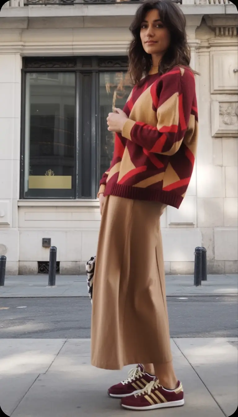 Cozy & Chic Fall outfits Ideas to Try in 2025 Retro Knit Meets Sneaker Cool