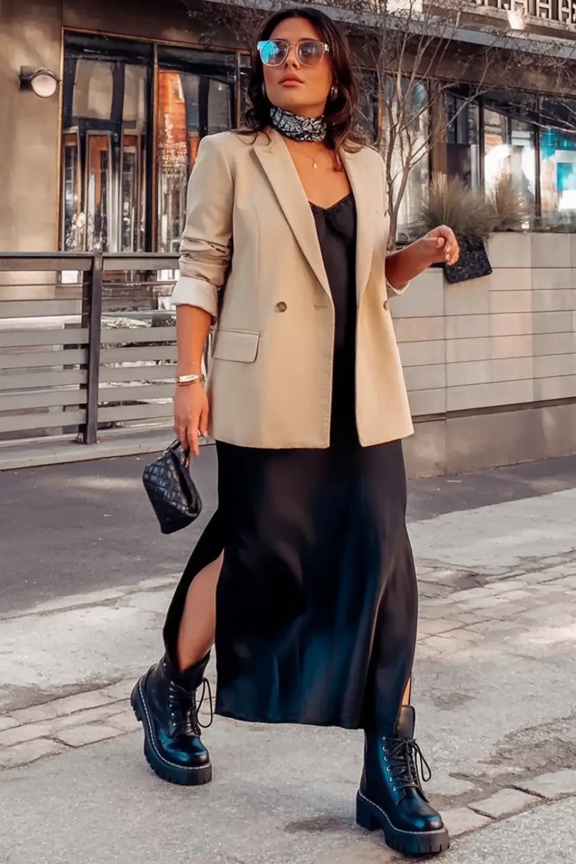 Cozy & Chic Fall outfits Ideas to Try in 2025 Minimalist Edge with Silk and Combat