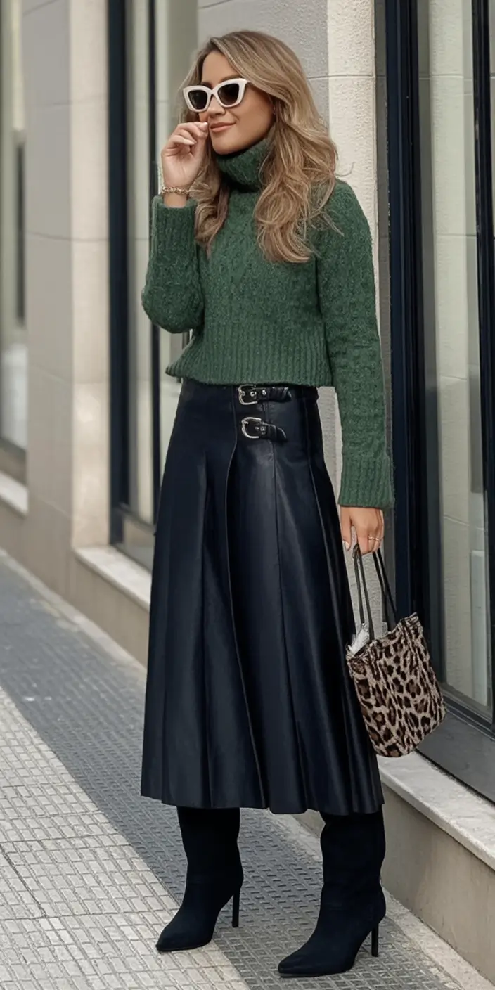 Cozy & Chic Fall outfits Ideas to Try in 2025 Evergreen Elegance with Leather Power