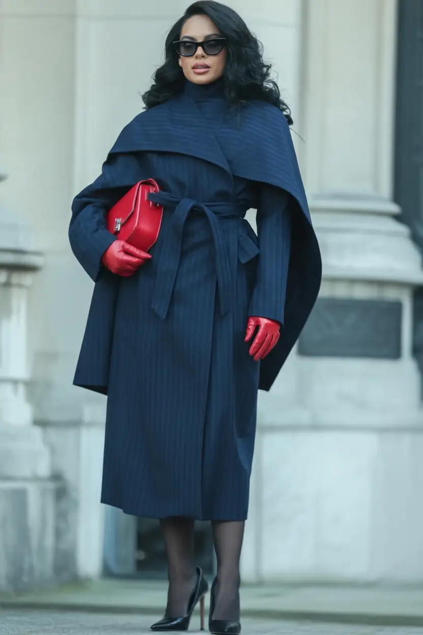 Fall 2025 Fashion Inspiration for Stylish Women Cinematic Drama in Navy and Red
