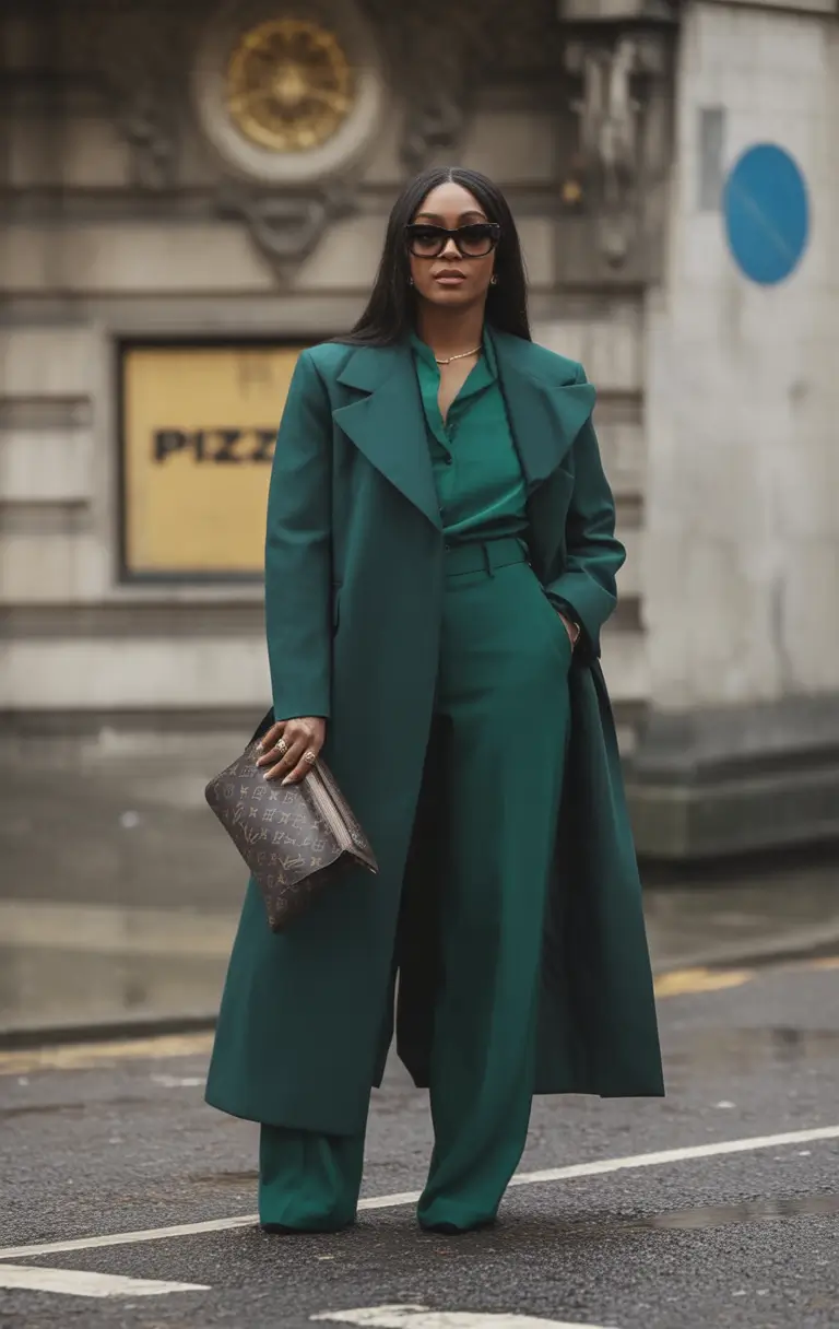 Fall 2025 Fashion Inspiration for Stylish Women Emerald Monochrome Power Suit