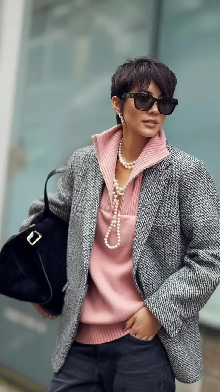 Fall 2025 Fashion Inspiration for Stylish Women Soft Meets Luxe in Gray and Rose