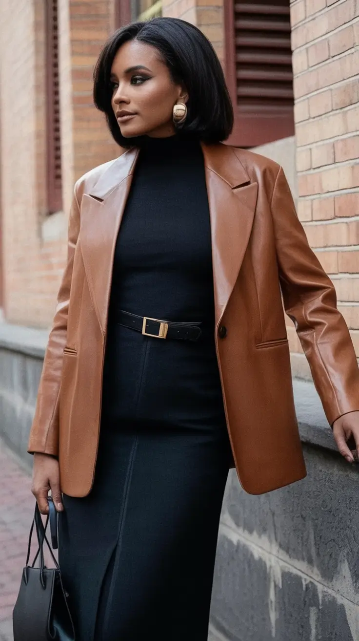Fall 2025 Fashion Inspiration for Stylish Women Polished Power in Leather and Black