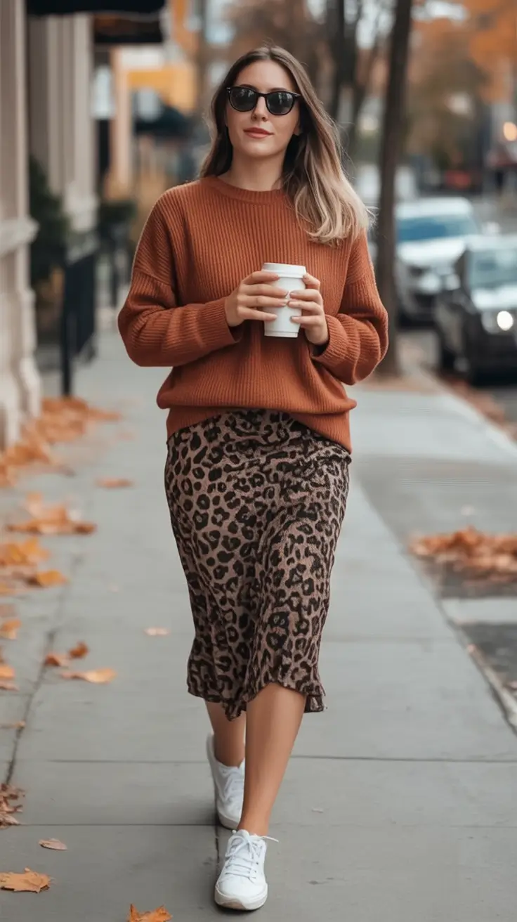 Fall 2025 Fashion Inspiration for Stylish Women Rusty Knits and Leopard Ease