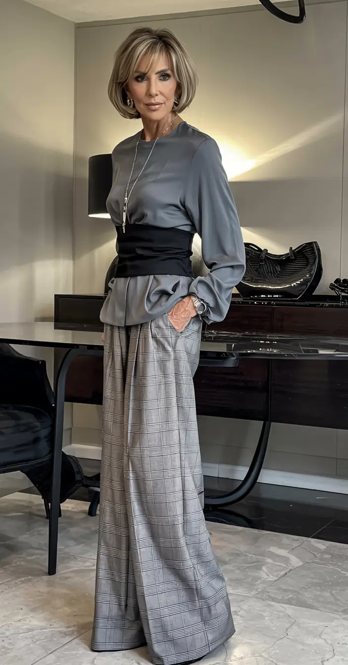 Fall 2025 Hair Color Inspiration for Women Over 60 Satin Slate and Plaid Power