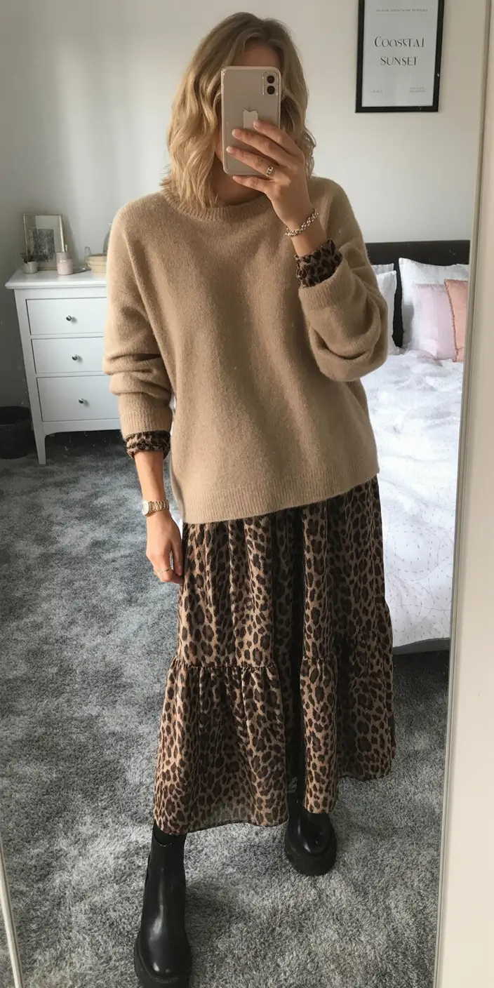 Fall 2025 looks: tremdy outfits with skirts Leopard Layers and Chunky Soles