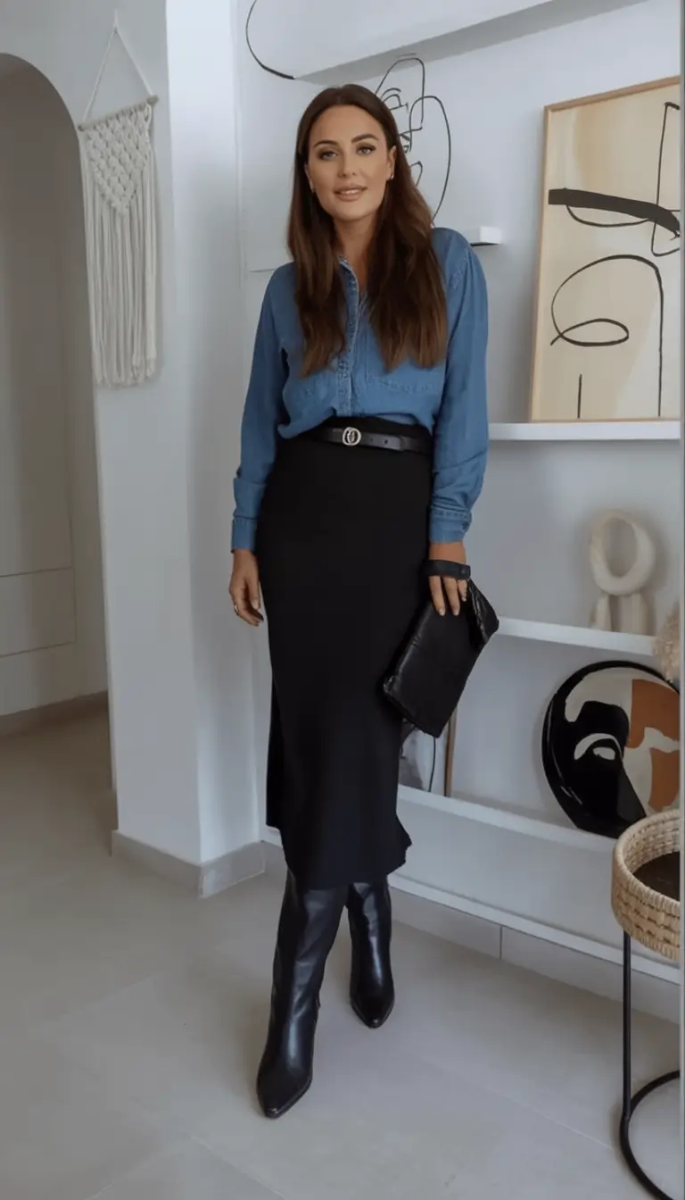 Fall 2025 looks: tremdy outfits with skirts Denim Revival with Luxe Add-Ons