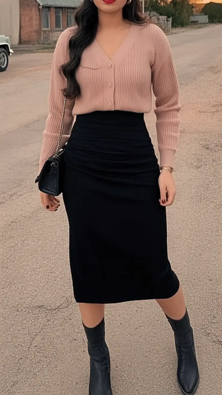 Fall 2025 looks: tremdy outfits with skirts Blush Meets Noir in the Softest Way