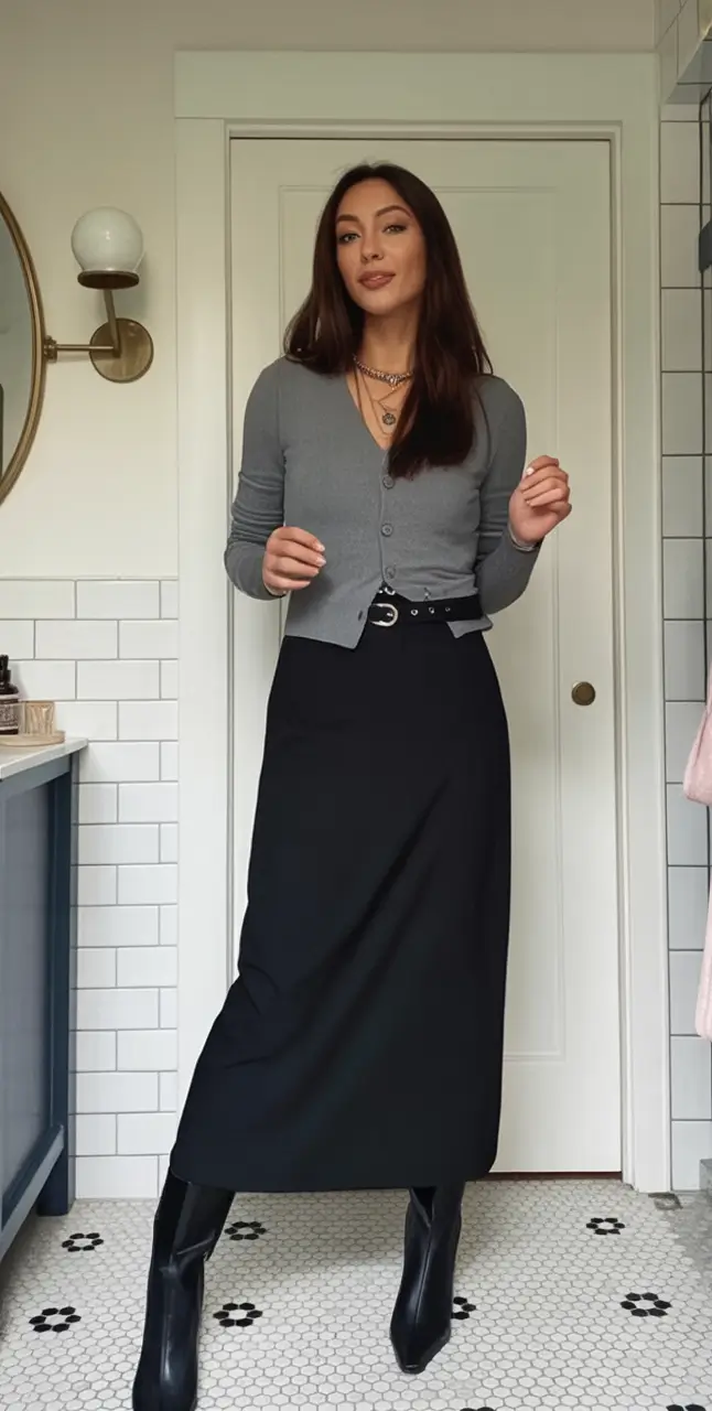 Fall 2025 looks: tremdy outfits with skirts Sleek in Charcoal and Black