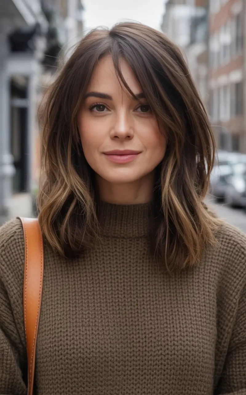 Fall Hair Color Ideas for Brunette 2025 Subtle Face-Framing Layers in Cool Medium Brown