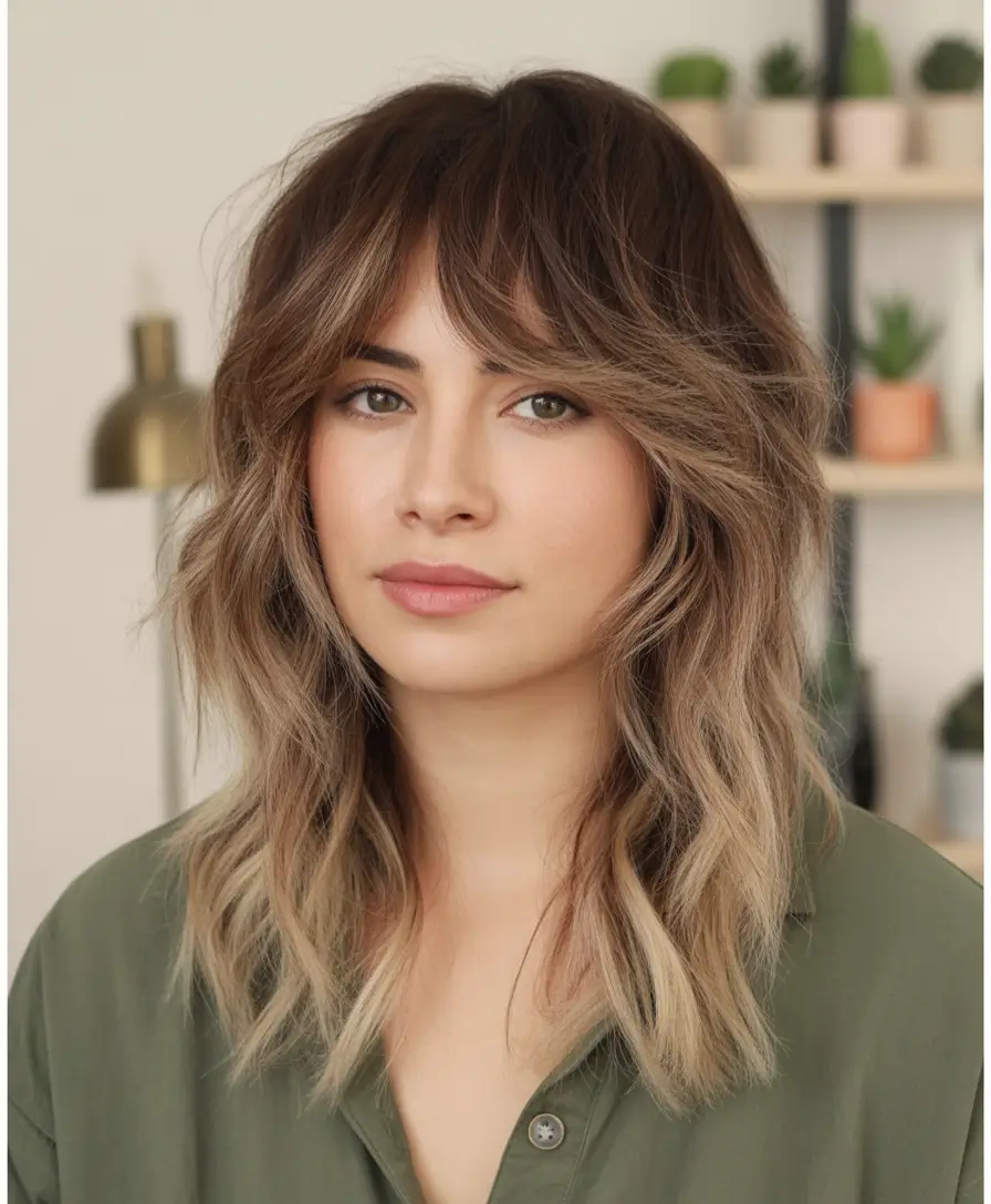 Fall Hair Color Ideas for Brunette 2025 Feathered Layers with Ashy Blonde Balayage