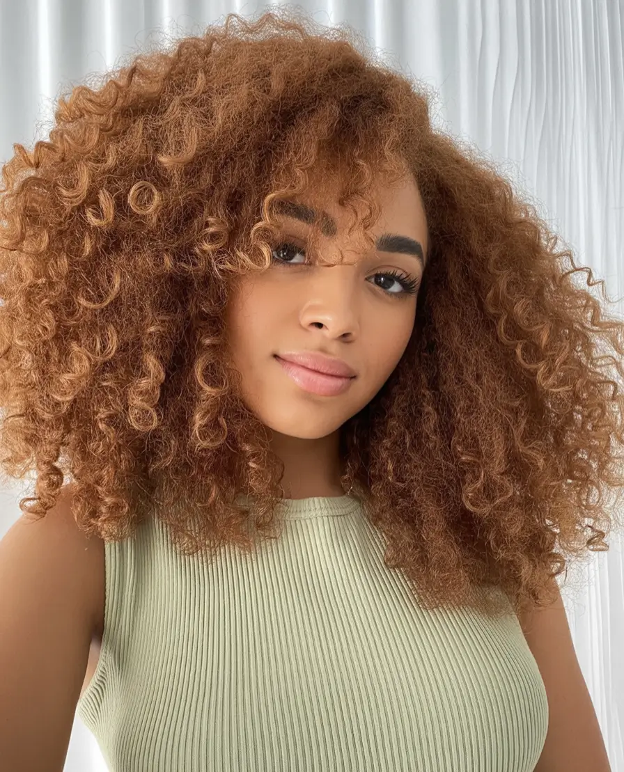 Fall Hair Color Ideas for Deep Skin Tones 2025 Fluffy Auburn Halo