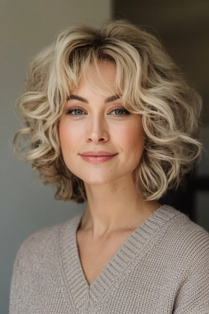 2025 Fall Hair Color Looks for Women 50+ Soft Curly Bob in Buttery Blonde