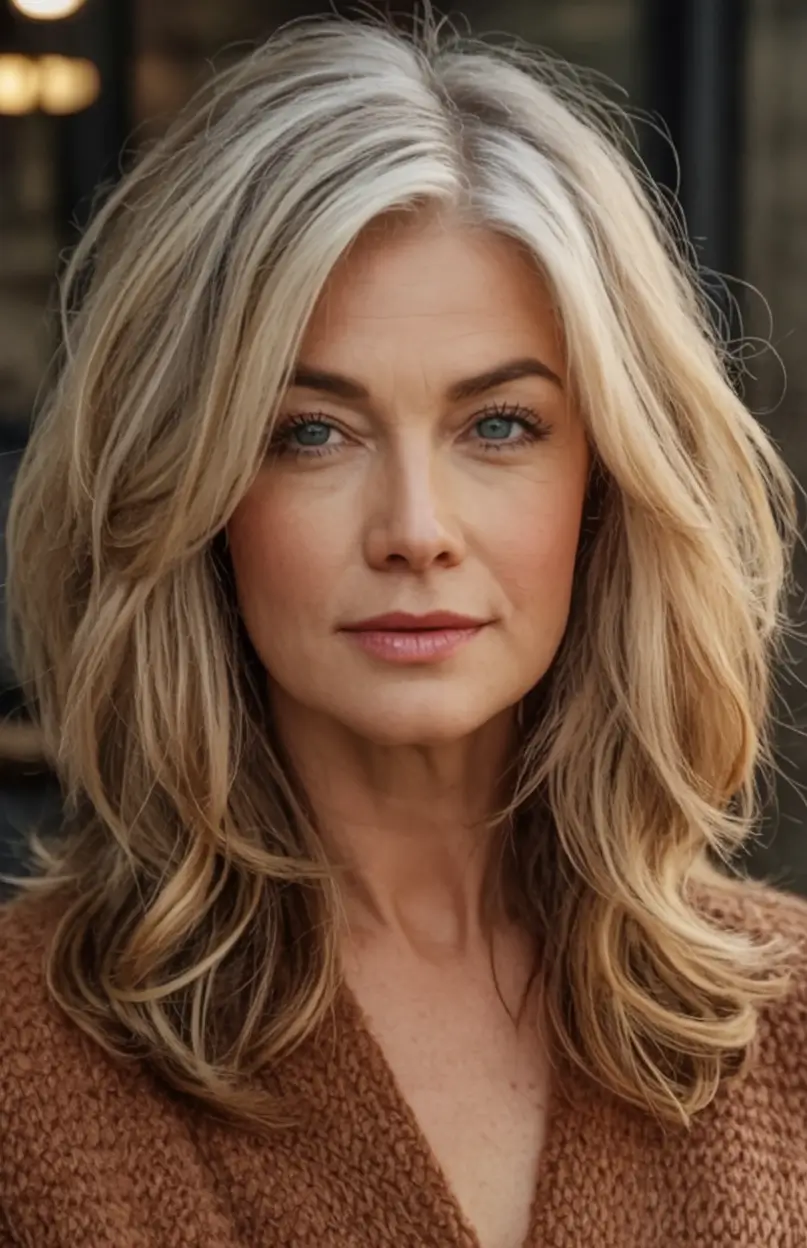 2025 Fall Hair Color Looks for Women 50+ Golden Wheat Layers with Fall Warmth