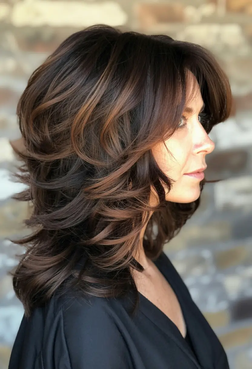 2025 Fall Hair Color Looks for Women 50+ Rich Cocoa Layers with Auburn Flicks