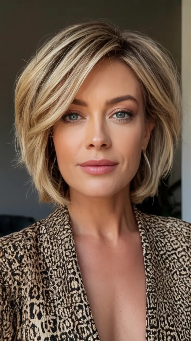 2025 Fall Hair Color Looks for Women 50+ Golden Blonde Bob with Lifted Roots